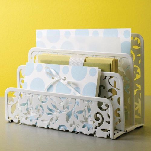 Home Office White Metal Letter Holder With Floral Pattern