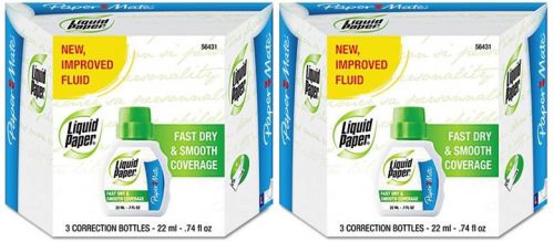 6 bottles total! paper mate liquid paper correction fluid, fast dry, 3 per pack for sale