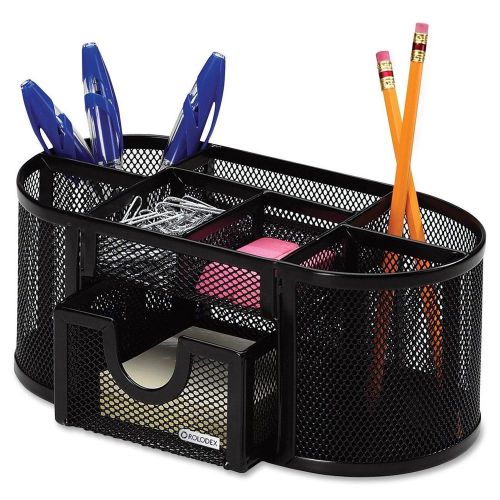 Mesh Oval Supply Caddy, Black metal pen holder, paper clips, post it notes,pins