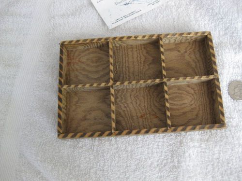 VINTAGE wood SHADOW BOX Divided TRAY tiger strip 7x4.5&#034; Decorative sectional box