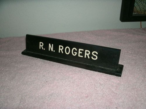Vintage office supply desk accessories nameplate name R. N. Rogers RN Special