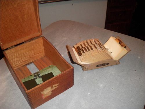 Vintage zephyr american rolodex file model v524 with cards + wood file box for sale
