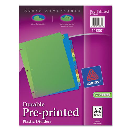 Preprinted Plastic Dividers, 11x8-1/2, A-Z, Assorted