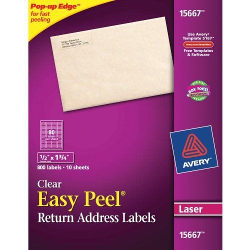 Avery Dennison 15667 Easy Peel Mailing Labels For Laser Printers, 1/2 X 1-3/4,