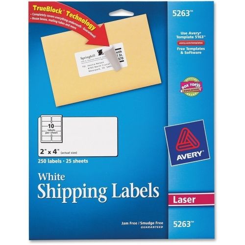 Avery Easy Peel Address Label -2&#034;Wx4&#034;L - 250/Pack - Laser, Inkjet -White
