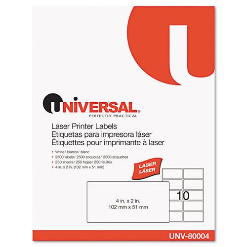 Universal Laser Printer Permanent Labels, 2 x 4, White, 2500 per Pack