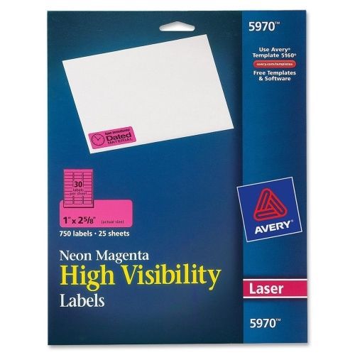 Avery High Visibility Labels - 1&#034;Wx2.62&#034;L - 750/Pk- Laser - Magenta