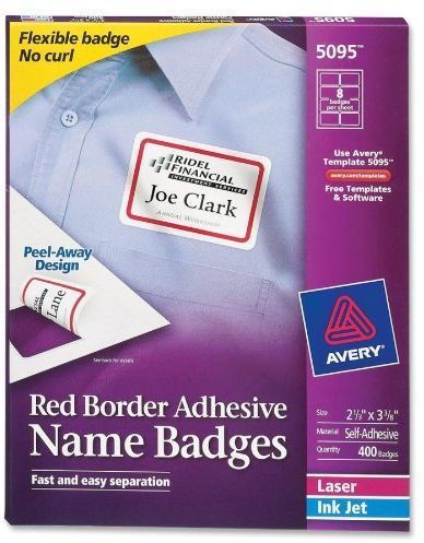 Self Adhesive Name Badge Labels 2.333 X 3.375 Red Border Box 5095