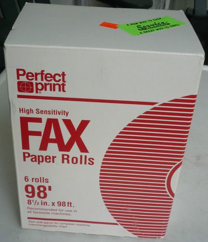 6 rolls high sensitivity FAX paper rolls-8 1/2&#034; x 98&#039; w/ 1/2&#034; core-NIB unopened