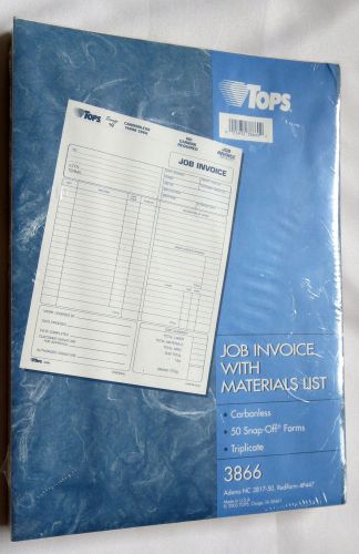 Job Invoice Materials List Triplicate 3866 Tops Carbonless 50 Snap Off Forms New