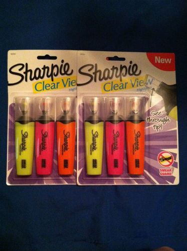 6 Sharpie Clear View Highlighters (2 Packs Of 3)/See Through Tip Markers