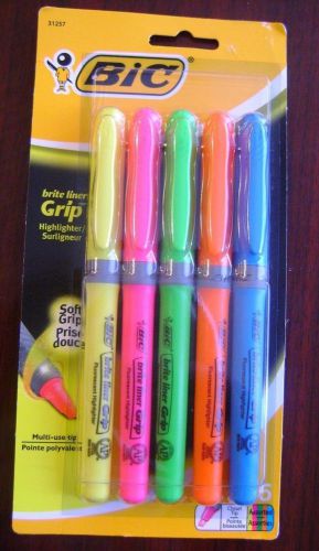 BIC® Brite Liner® Grip Highlighters, Assorted, 5/Pack