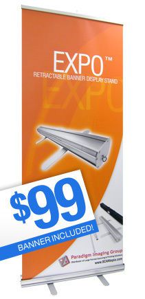 34&#034; x 84&#034; Expo Retractable Banner Display Stand WITH PRINTED BANNER