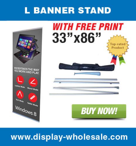 33&#034; L-Style Banner Stand + Free Full Color Custom Vinyl Print