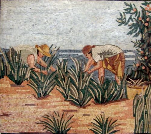 Land workers natural scene marble mosaic for sale