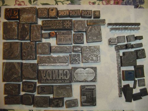 Vintage Metal Printer&#039;s Printing Plate Lot 42 Blocks + Extra Pieces