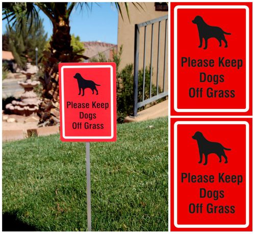 Set of 2 Please Keep Dogs Off Grass Signs + Lawn Post Warning Home Sign No Poop