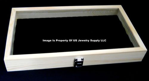 2 key lock natural wood glass top 1 black earring &amp; 1 white ring display cases for sale