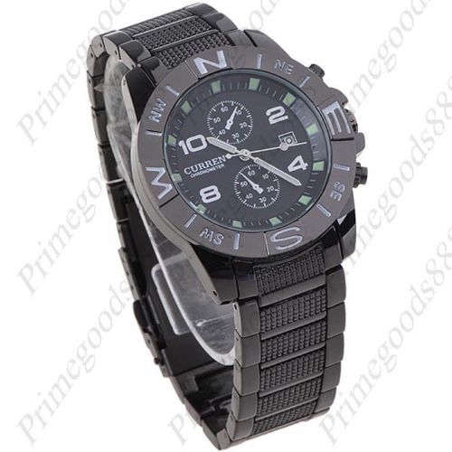 Stainless Steel Men&#039;s Quartz Wrist Watch Date Display  2 Sub Dials Black