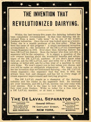 1907 Ad De Laval Centrifugal Cream Separator Company - ORIGINAL ADVERTISING CG1