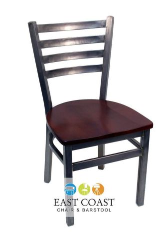 New gladiator clear coat ladder back metal restaurant chair, mahogany wood seat for sale