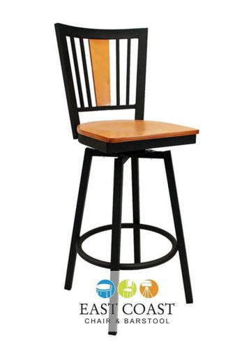 New steel city metal swivel bar stool with black frame &amp; natural wood seat for sale