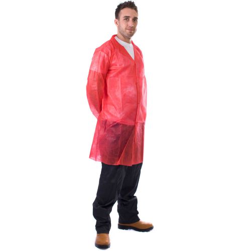 Red Disposable LAB VISITOR Coat Jacket Velcro Fastening Polypropylene 2XL