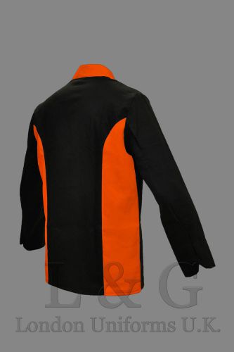 Professional combined black orange chef jacket l&amp;g london uniforms u.k. s m l xl for sale