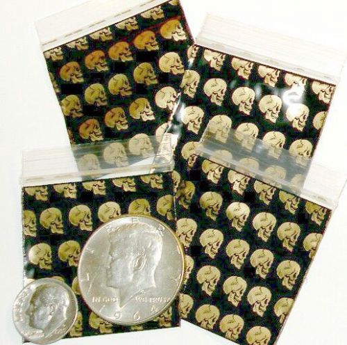 200 Golden Skulls Mini Ziplock Bags 1.75 x 1.75 inch Apple baggies 175175