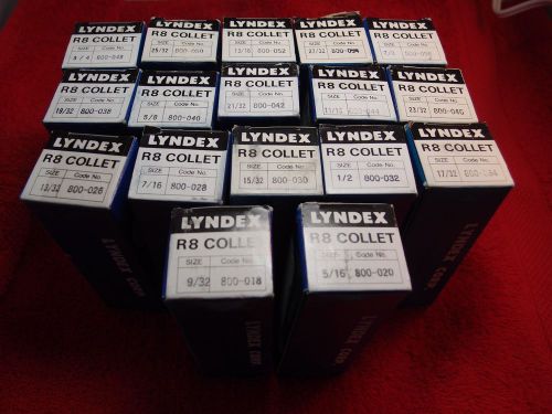 NEW 17pc LYNDEX R8 Collet set std fraction,16th,32nds 9/32-7/8 800-018 - 800-056