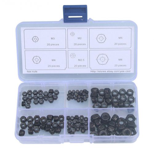 Self-locking hex nuts nylon lock nuts m2 m2.5 m3 m4 m5 m6 120pcs assortment kit for sale