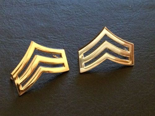 Pair of Sergant Pins SET GOLD Sgt law Security Police Military Rank insignia