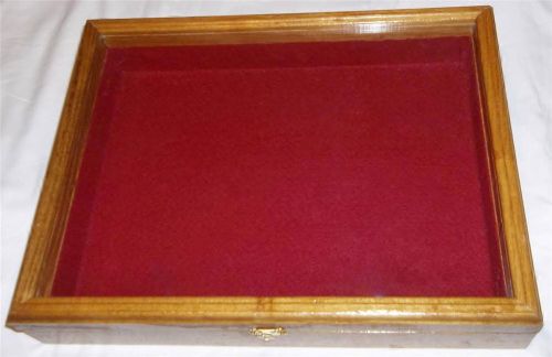 Wood display case lined, 16x12x3.5&#034;, maple finish, latch close, jewelry, medals for sale
