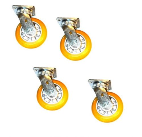 Set of 4 heavy duty kingpinless swivel casters, 6&#034; poly on aluminum wheels for sale