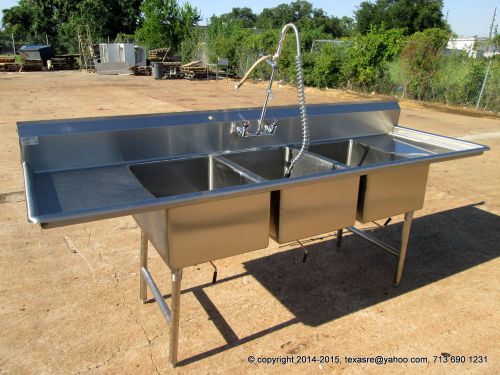 WIN-HOLT ALL STAINLESS STEEL 104&#034;X33&#034; , BOWL 20&#034;X28&#034;X12&#034;, 3 COMP SINK W/ FAUCET