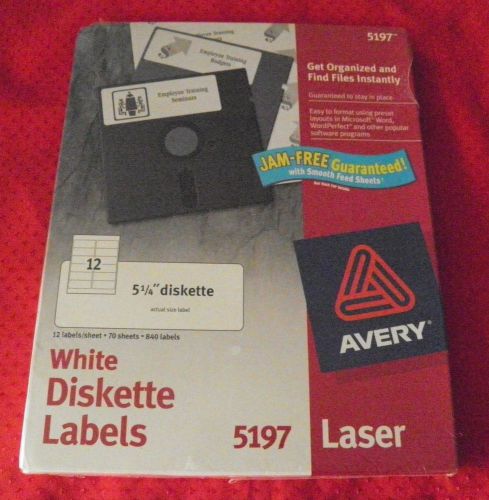 5197 Avery Laser White Diskette Labels 5 1/4&#034;  840 labels New and Sealed