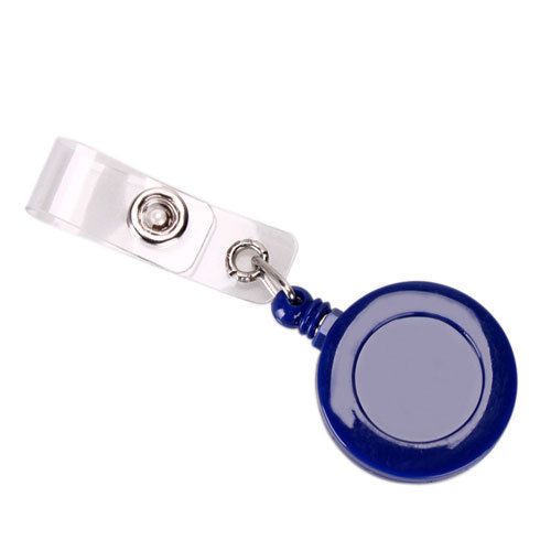 5-Blue ID Card hard plastic reel badge holder with steel clip &amp; 30&#034; extension