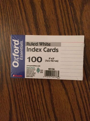 NEW Oxford 3 X 5 Inches Index Cards Ruled  White  100 Per Pack (40136)