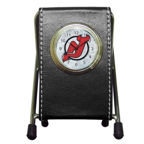 Custom New Jersey Devils Leather Pen Holder Desk Clock (2 in 1) Free Shipping