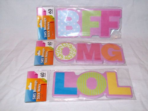 Set of 3- BFF, OMG, LOL- SMS Message Stick Notes