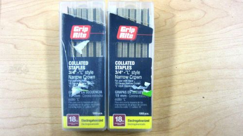 2 BRAND NEW BOXES OF GRIP RITE COLLATED STAPLES 3/4 L STYLE NARROW CROWN 18 GA