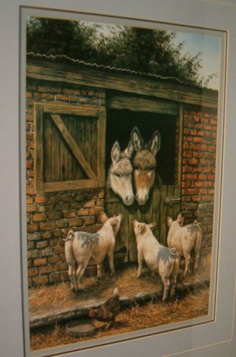 LARGE MATTED PICTURE OF FARM ANIMALS ON A VISIT
