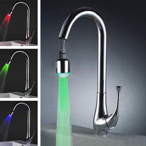 New LED Kitchen Pull Down Faucet Single Handle Mixer Water Tap Wash Basin Faucet
