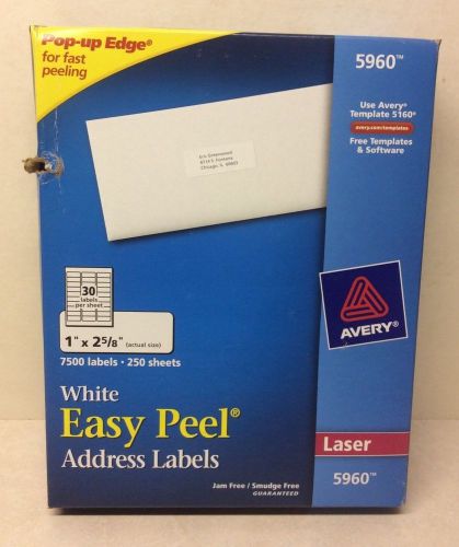 Box of 7500 Labels (250 sheets) Avery Easy Peel Laser Address Labels, 1 X 2-5/8,