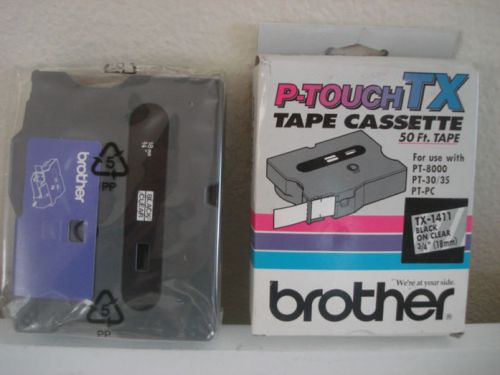 NIB Brother P-Touch TX-1411 Label Tape Black on Clear 3/4&#034; (18mm)