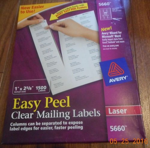 Avery Easy Peel Clear Mailing Labels 5660 - Opened box 1440 Labels