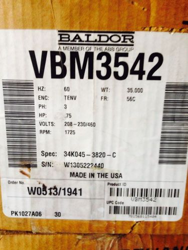 New baldor vbm3542 motor - 75hp 3 phase 208-230/460 volts 56c frame for sale
