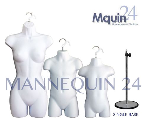 FEMALE, CHILD &amp; TODDLER- WHITE MANNEQUINS ( 3 PCS) + 1 METAL STAND BODY FORMS