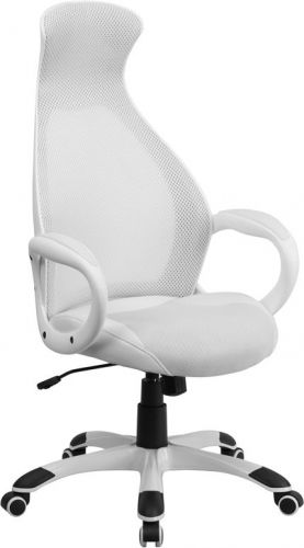 HIGH BACK WHITE MESH EXECUTIVE SWIVEL OFFICE CHAIR WITH LEATHER SEAT INSERT