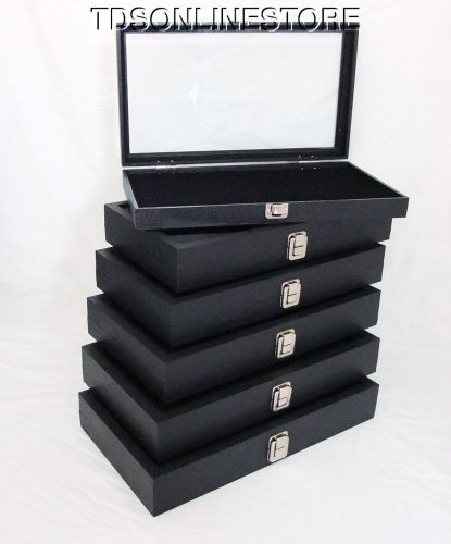 Package Of 6 Glass Top Jewelry Display Cases With Black Velvet Interior